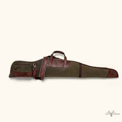 Dakota Wachstuch-Gewehrtasche | Grün mit dunklem Briar-Leder