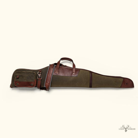 Dakota Wachstuch-Gewehrtasche | Grün mit dunklem Briar-Leder