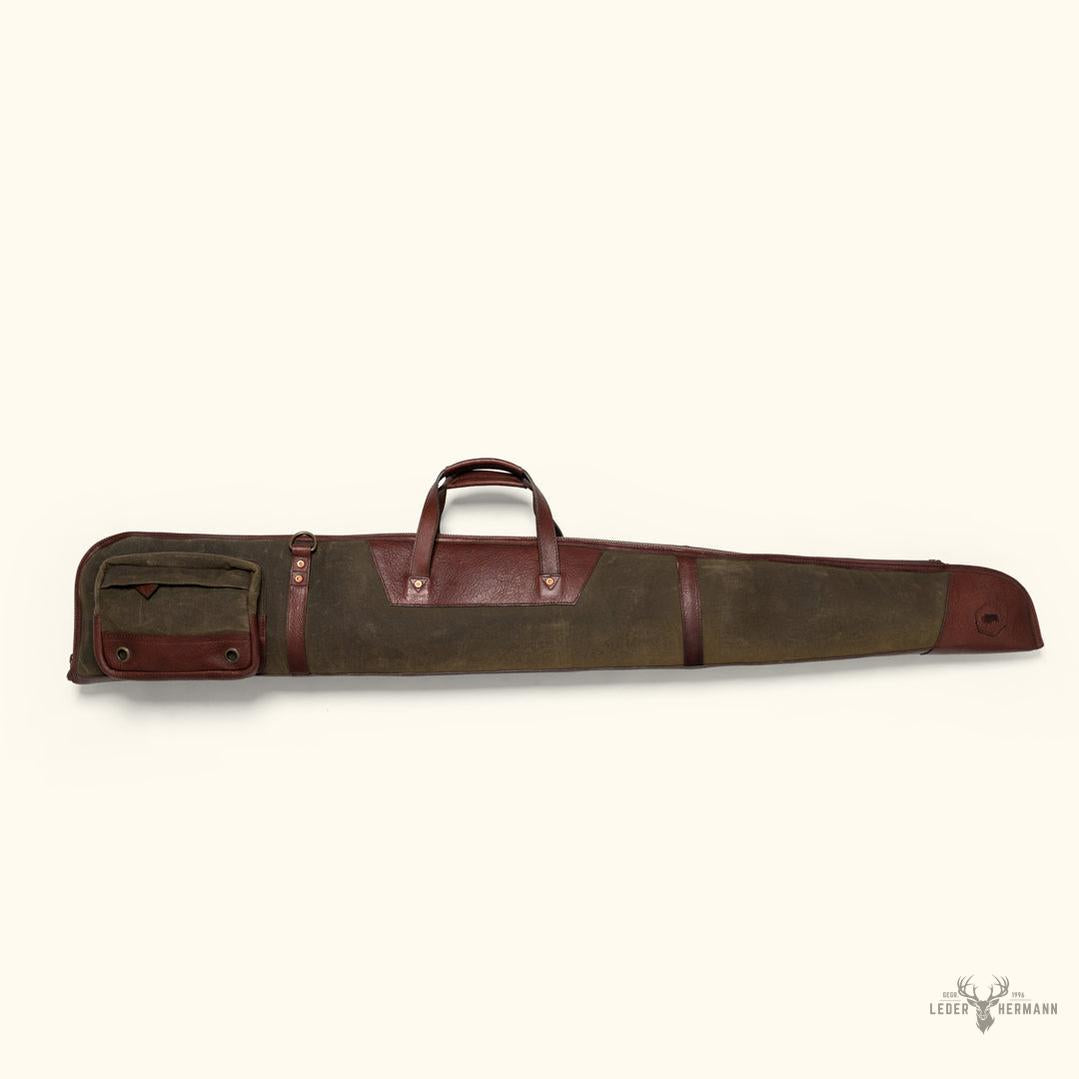 Dakota Wachskarton Gewehrhülle mit Dunkel-Briar-Leder-Details – Eleganz und Premium-Schutz