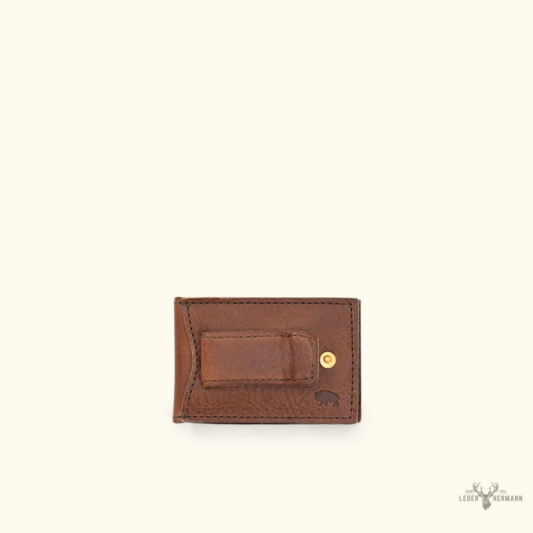 Lederbifold-Portemonnaie Dakota mit Metallbrieftasche – Eleganz in Kastanienbraun
