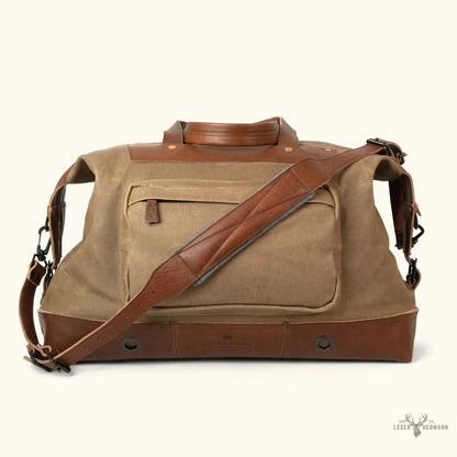 Dakota Wachsig Canvas Übergrößen Wochenendreisetasche mit stilvollen Feld-Khaki- und Chestnut-Braunen Leder Akzenten