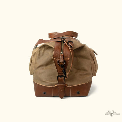 Dakota Wachsig Canvas Übergrößen Wochenendreisetasche mit stilvollen Feld-Khaki- und Chestnut-Braunen Leder Akzenten