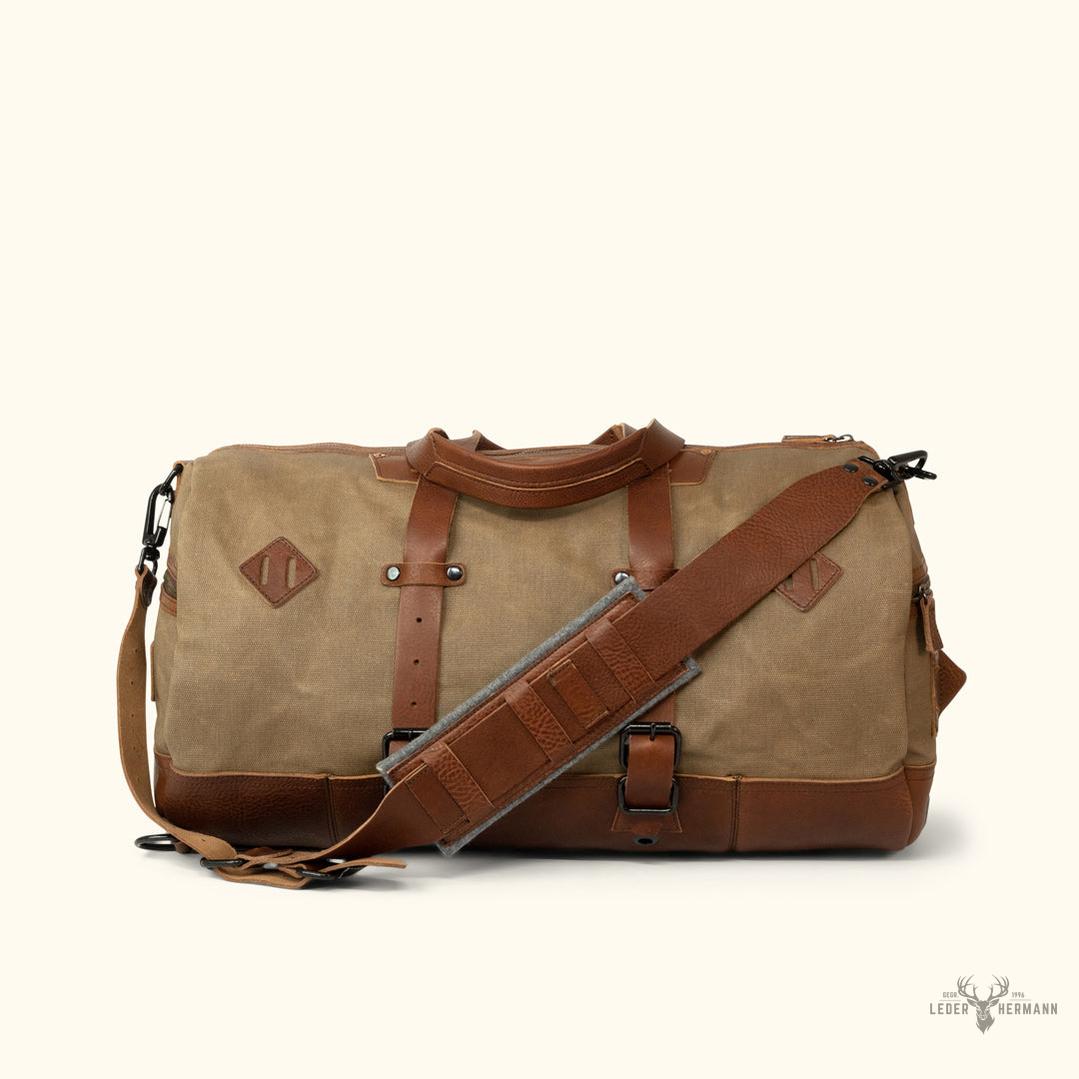 Dakota Wachskanvas Duffle Bag und Backpack Set | Stilvolles Field Khaki mit edlen Chestnut Braun Leder Details