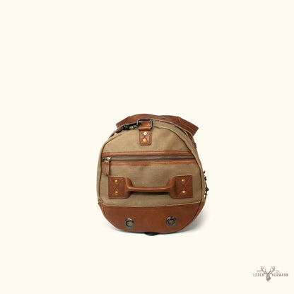 Dakota Wachskanvas Duffle Bag und Backpack Set | Stilvolles Field Khaki mit edlen Chestnut Braun Leder Details