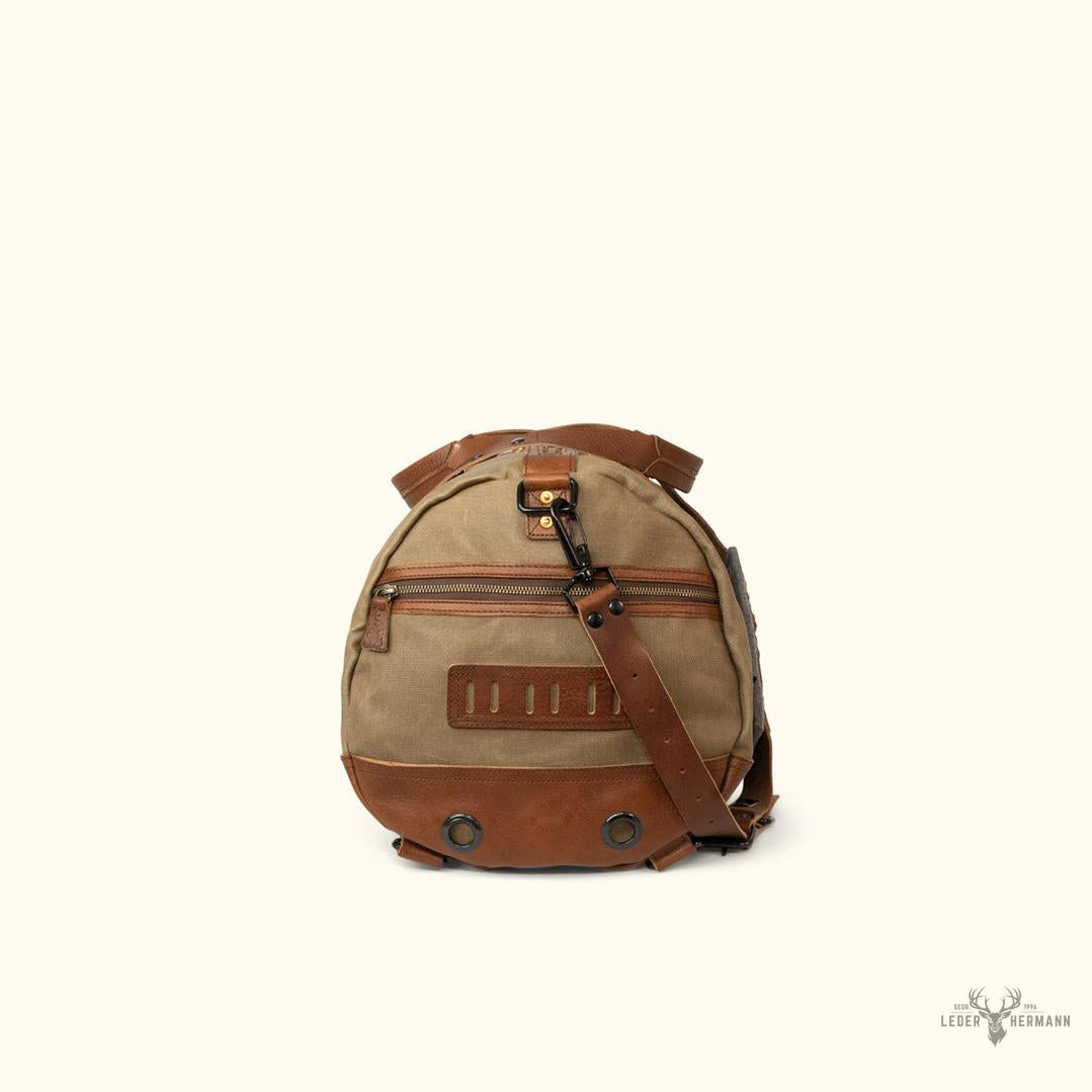Dakota Wachskanvas Duffle Bag und Backpack Set | Stilvolles Field Khaki mit edlen Chestnut Braun Leder Details