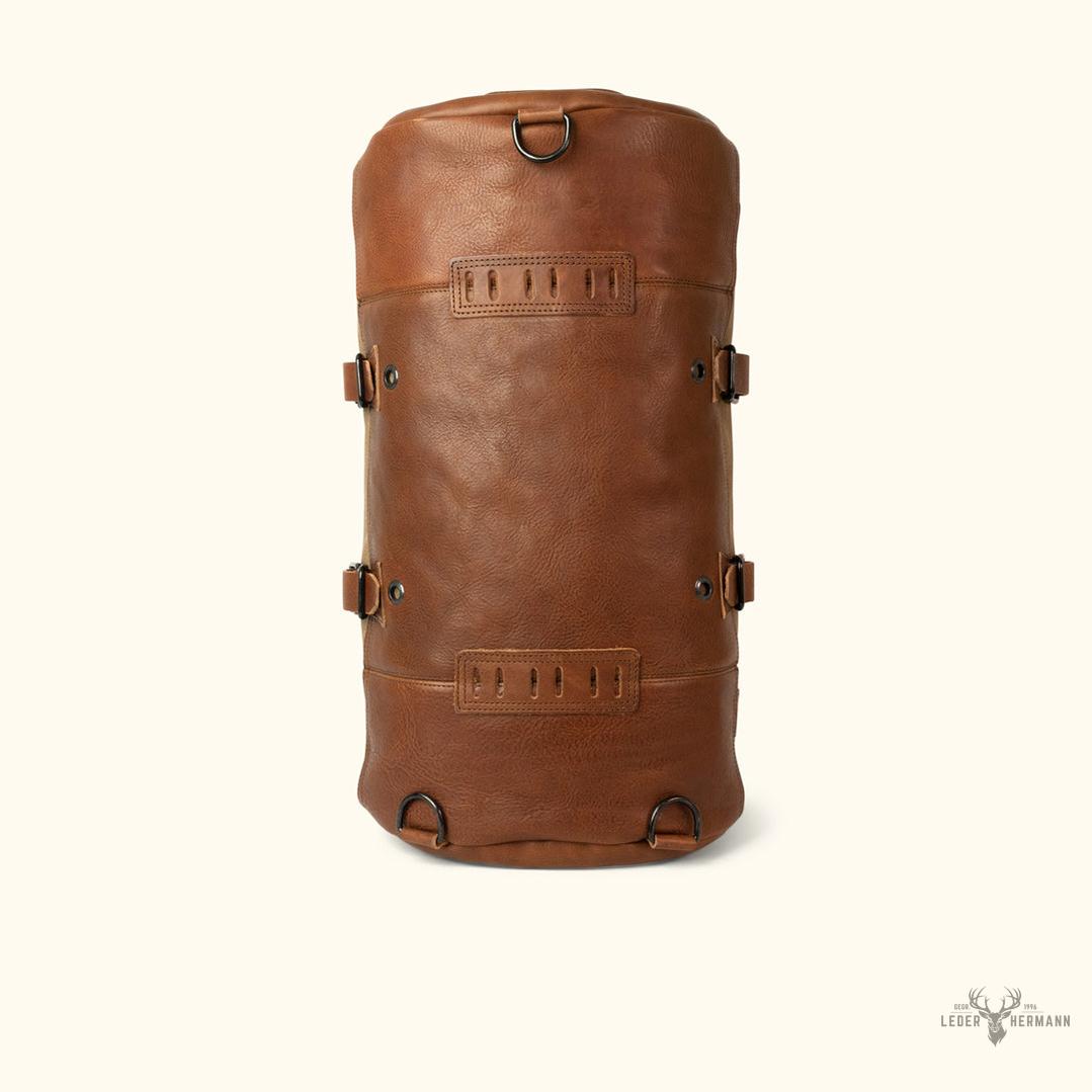 Dakota Wachskanvas Duffle Bag und Backpack Set | Stilvolles Field Khaki mit edlen Chestnut Braun Leder Details