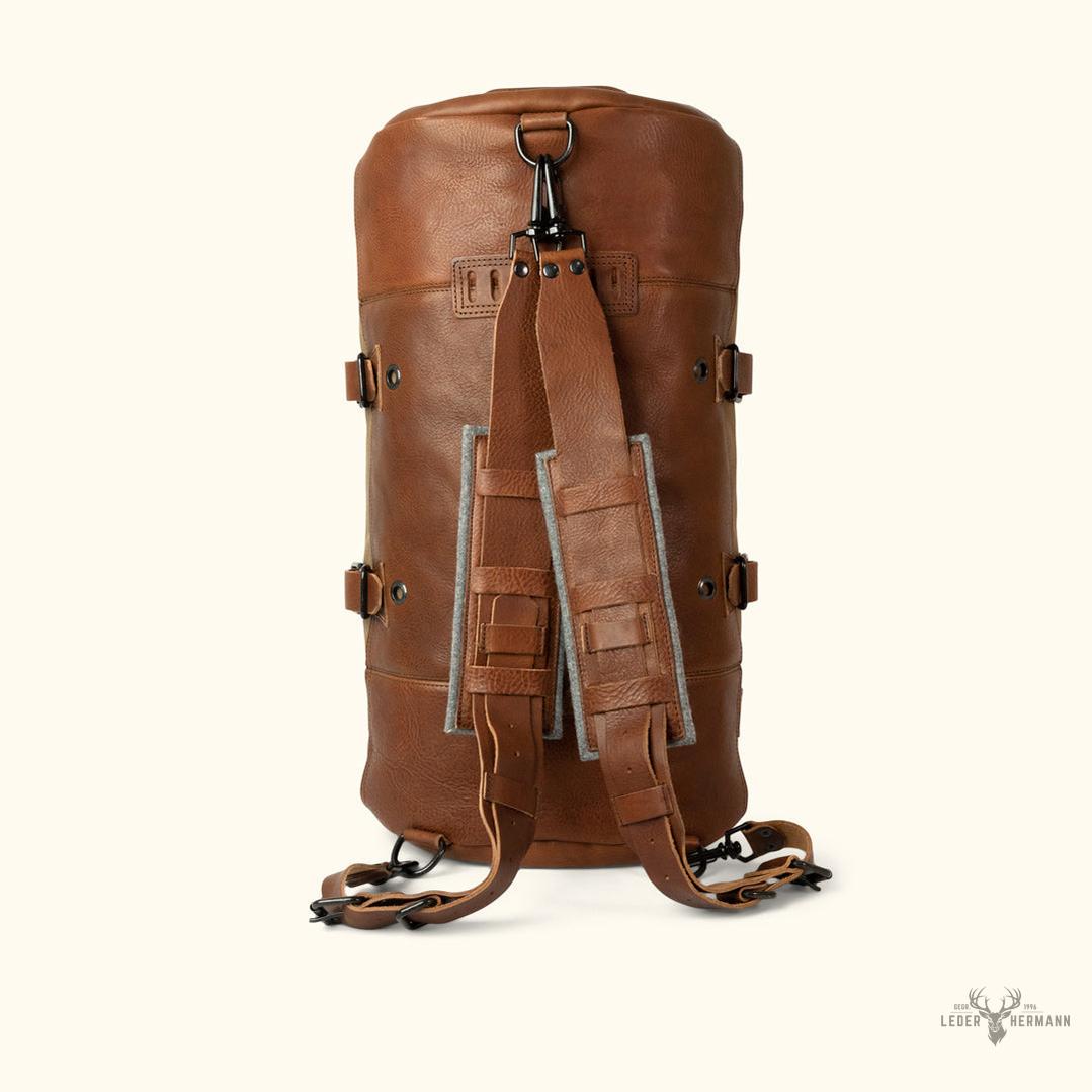 Dakota Wachskanvas Duffle Bag und Backpack Set | Stilvolles Field Khaki mit edlen Chestnut Braun Leder Details