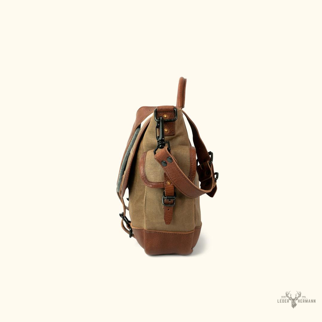 Dakota Wachskanvas Messenger Bag - Stilvolles Field Khaki mit elegantem Chestnut Brown Leder Abnehmbarer Schultergurt für vielseitiges Tragen