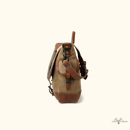 Dakota Wachskanvas Messenger Bag - Stilvolles Field Khaki mit elegantem Chestnut Brown Leder Abnehmbarer Schultergurt für vielseitiges Tragen
