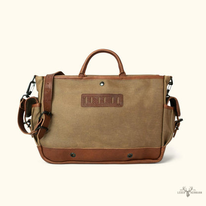 Dakota Wachskanvas Messenger Bag - Stilvolles Field Khaki mit elegantem Chestnut Brown Leder Abnehmbarer Schultergurt für vielseitiges Tragen