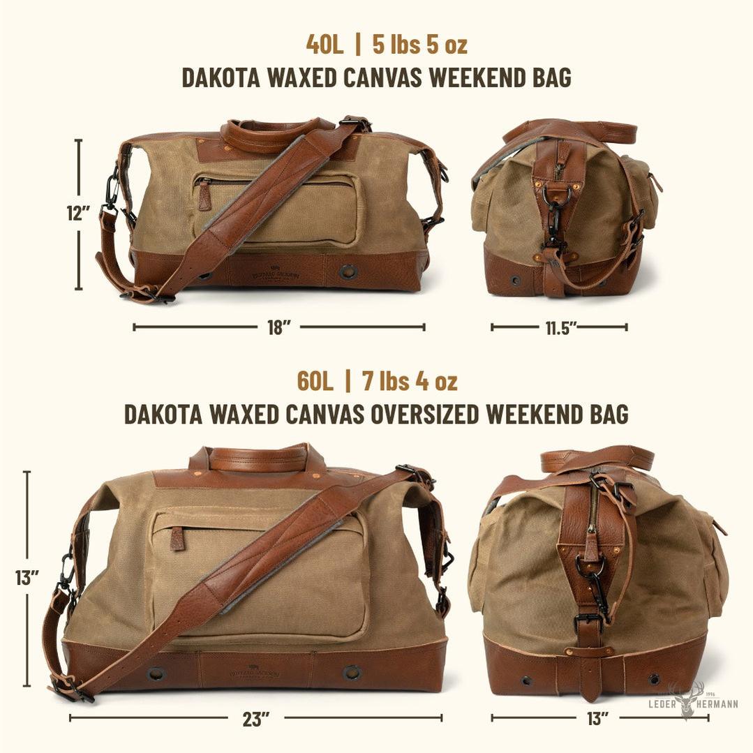 Dakota Wachswollbeutel für das Wochenende mit eleganten Feld-Khaki- und reichhaltigen Kastanienbraunen Lederakzenten