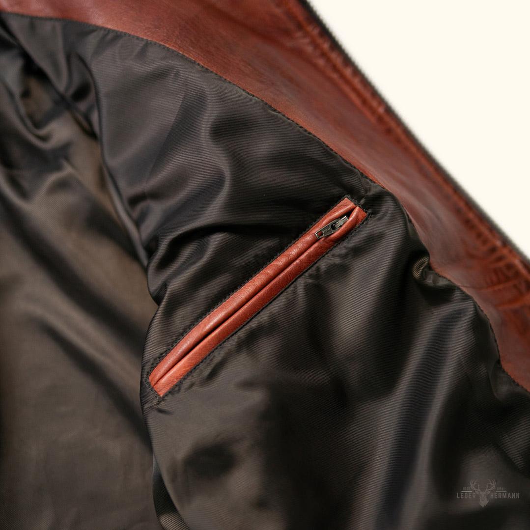 Elkhorn-Lederjacke | Gebrauchtbraune und kastanienfarbene Optik