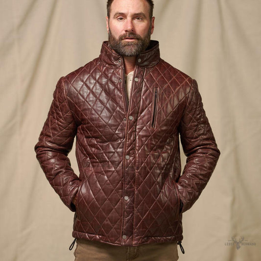 Premium Highlands gesteppte Lederjacke in elegantem Mahagonibraun