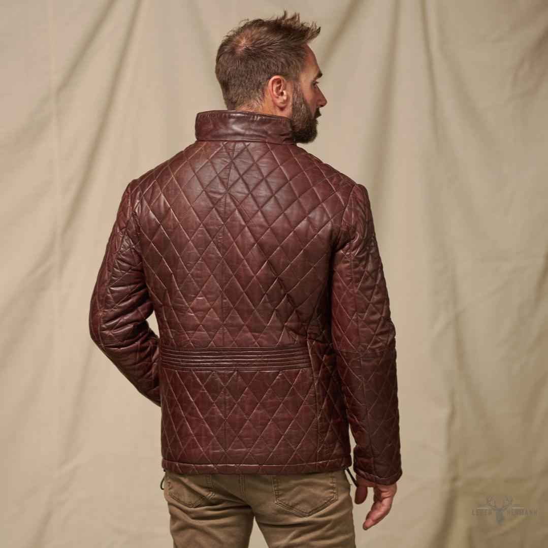 Premium Highlands gesteppte Lederjacke in elegantem Mahagonibraun