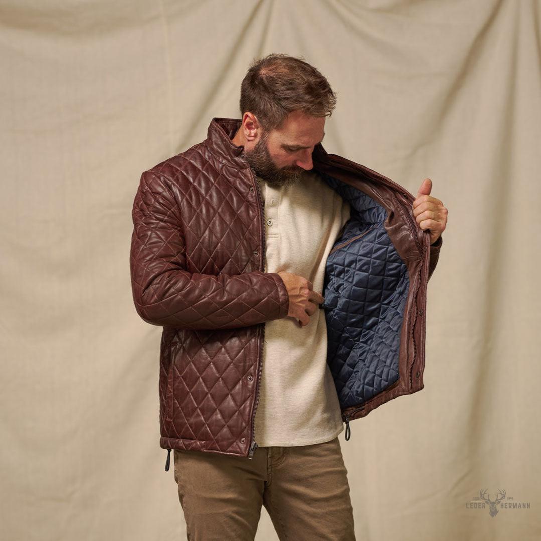 Premium Highlands gesteppte Lederjacke in elegantem Mahagonibraun