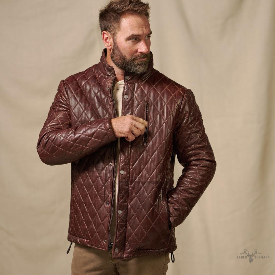 Premium Highlands gesteppte Lederjacke in elegantem Mahagonibraun