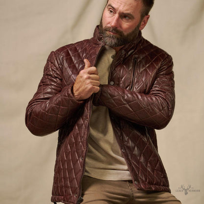 Premium Highlands gesteppte Lederjacke in elegantem Mahagonibraun