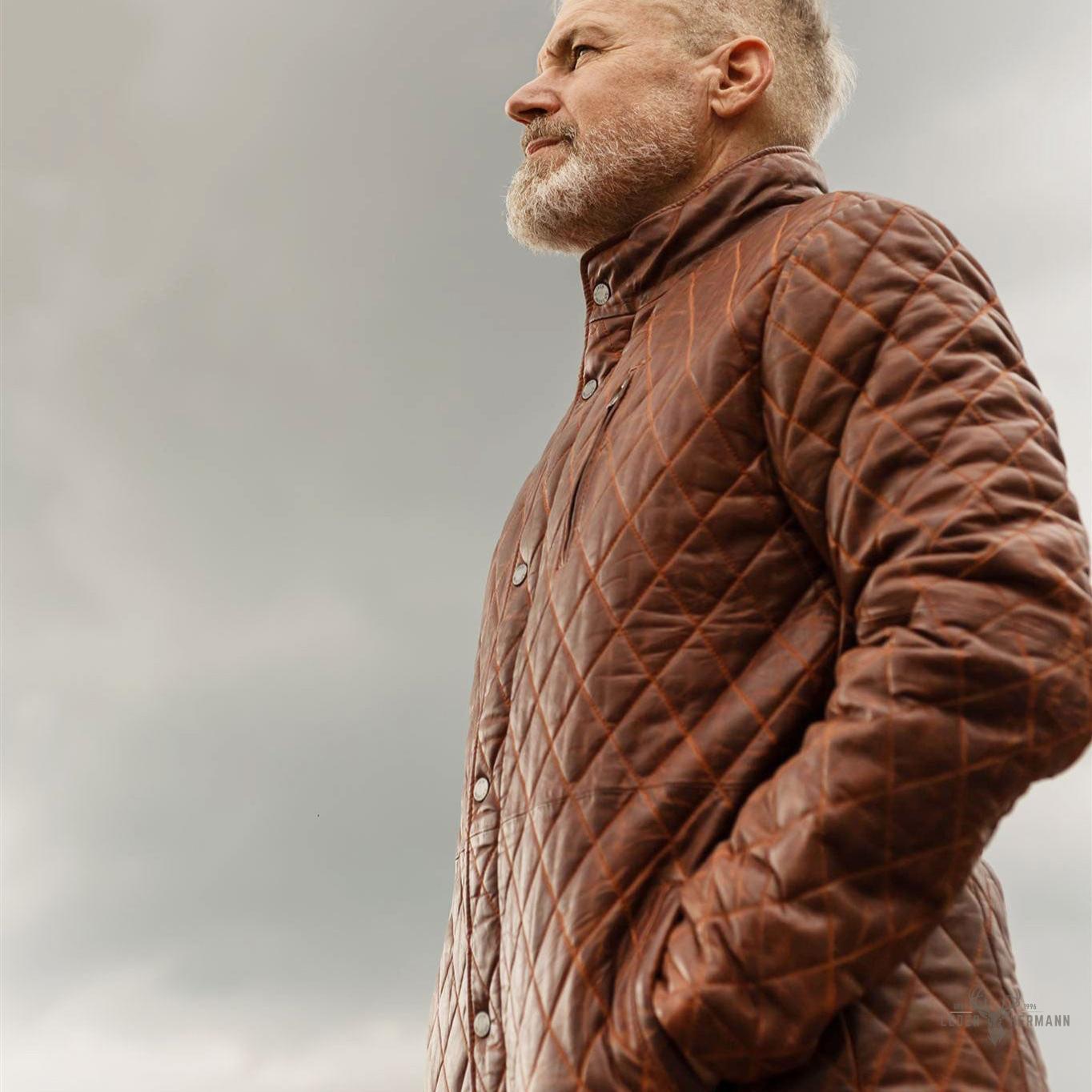 Gepolsterte Lederjacke Highlands | Elegantes Whiskey Braun