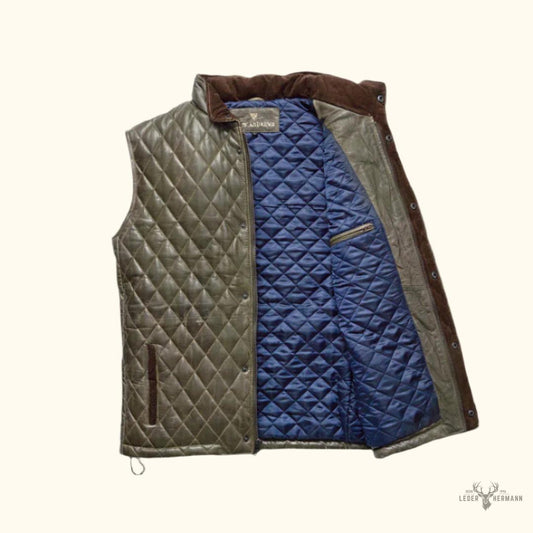 Gilet aus genarbtem Leder Highlands | Elegant Olivgrün