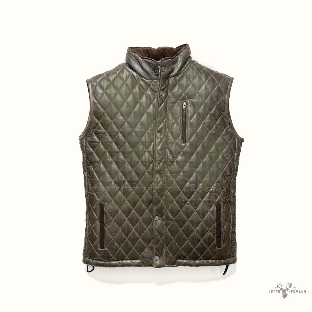 Gilet aus genarbtem Leder Highlands | Elegant Olivgrün