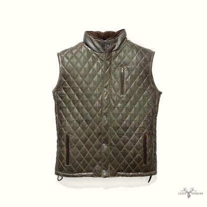 Gilet aus genarbtem Leder Highlands | Elegant Olivgrün