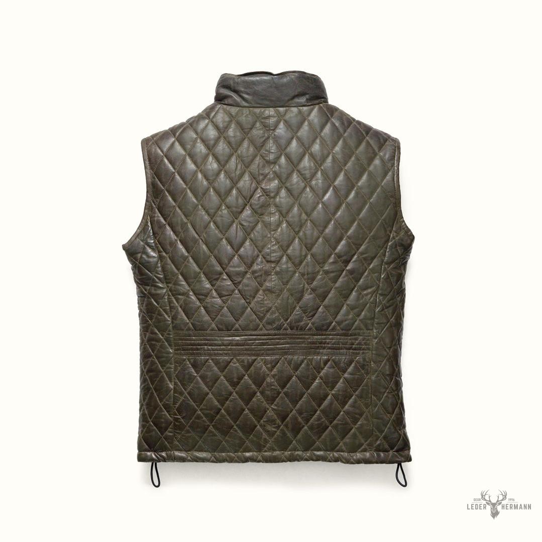 Gilet aus genarbtem Leder Highlands | Elegant Olivgrün