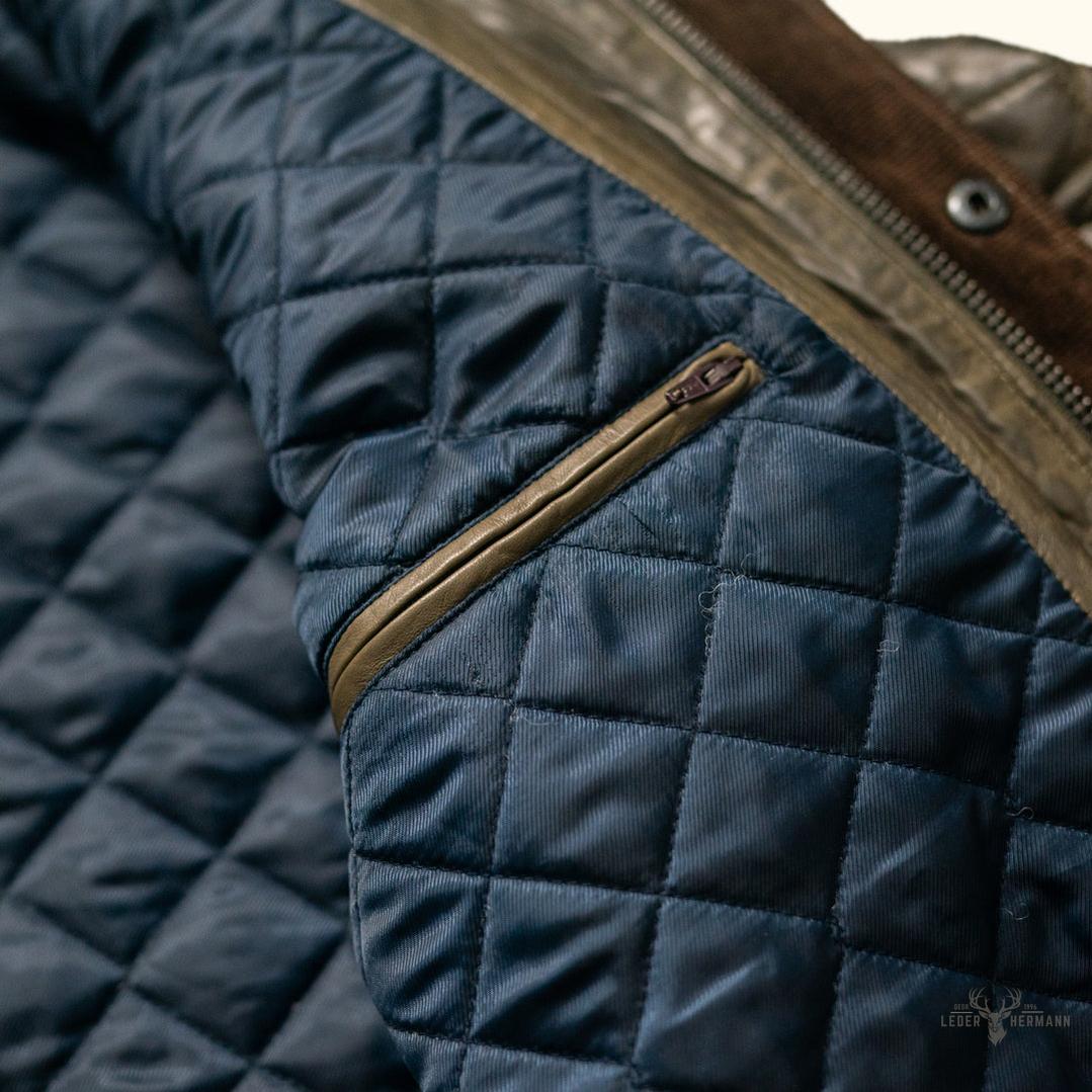 Gepolsterte Lederjacke Highlands — Eleganz in Olivgrün