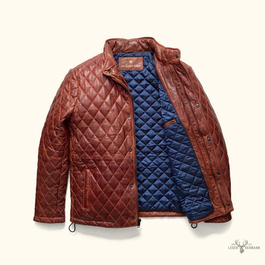 Gepolsterte Lederjacke Highlands | Elegantes Whiskey Braun