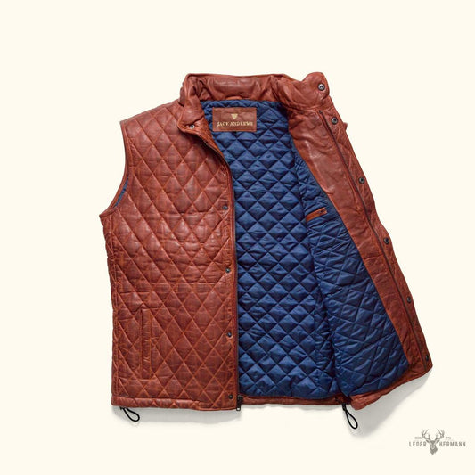 Gilett mit Steppung aus schwarzem Leder Highlands – Echte Eleganz in Whiskey-Braun