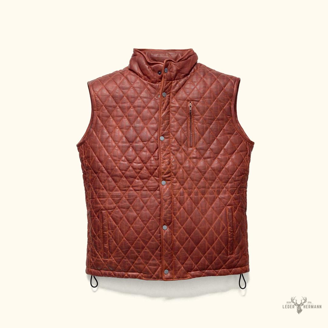 Gilett mit Steppung aus schwarzem Leder Highlands – Echte Eleganz in Whiskey-Braun