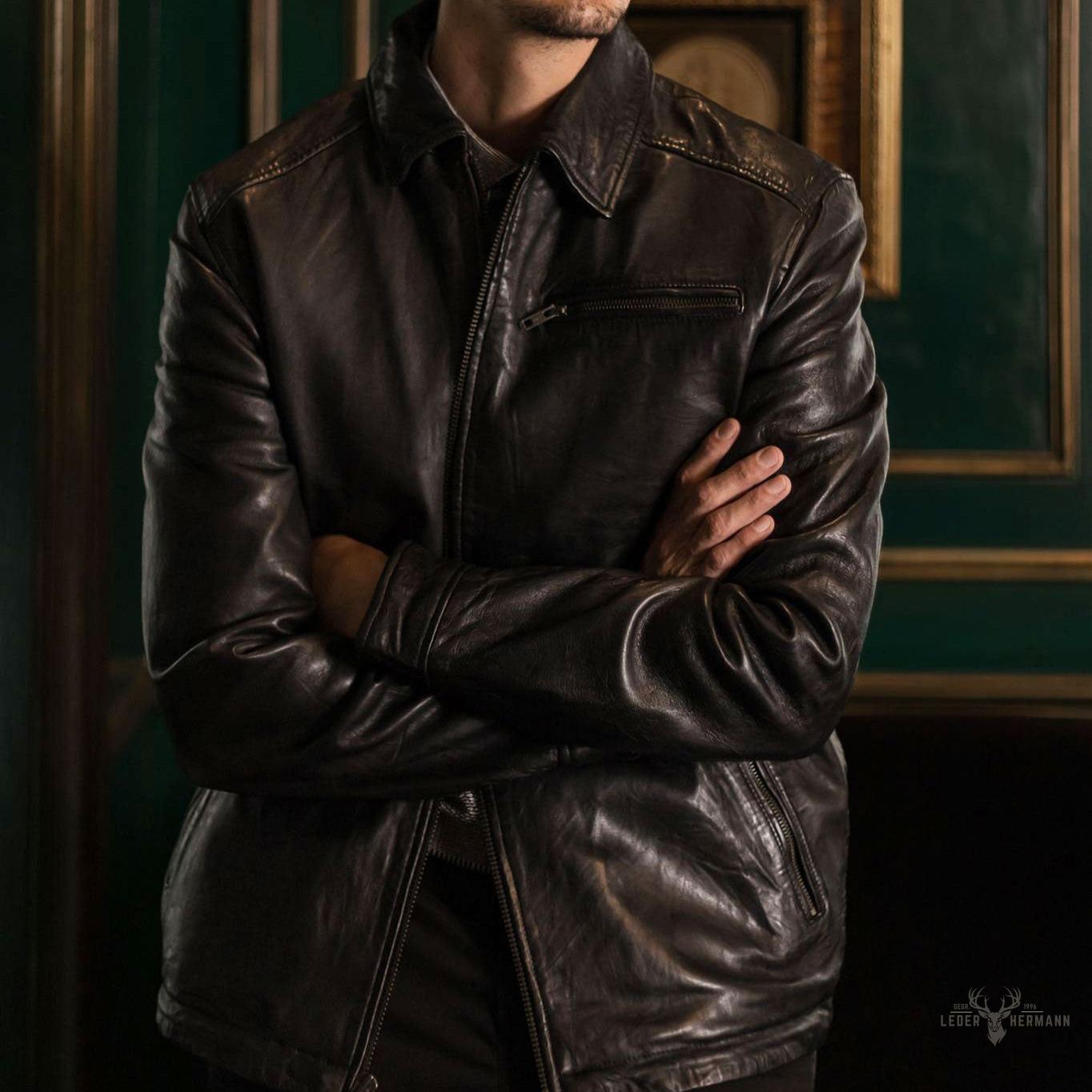 Glenwood Leder-Drivingjacke im Vintage-Schwarz – Stilvoll und Zeitlos