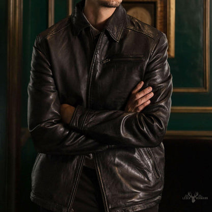 Glenwood Leder-Drivingjacke im Vintage-Schwarz – Stilvoll und Zeitlos