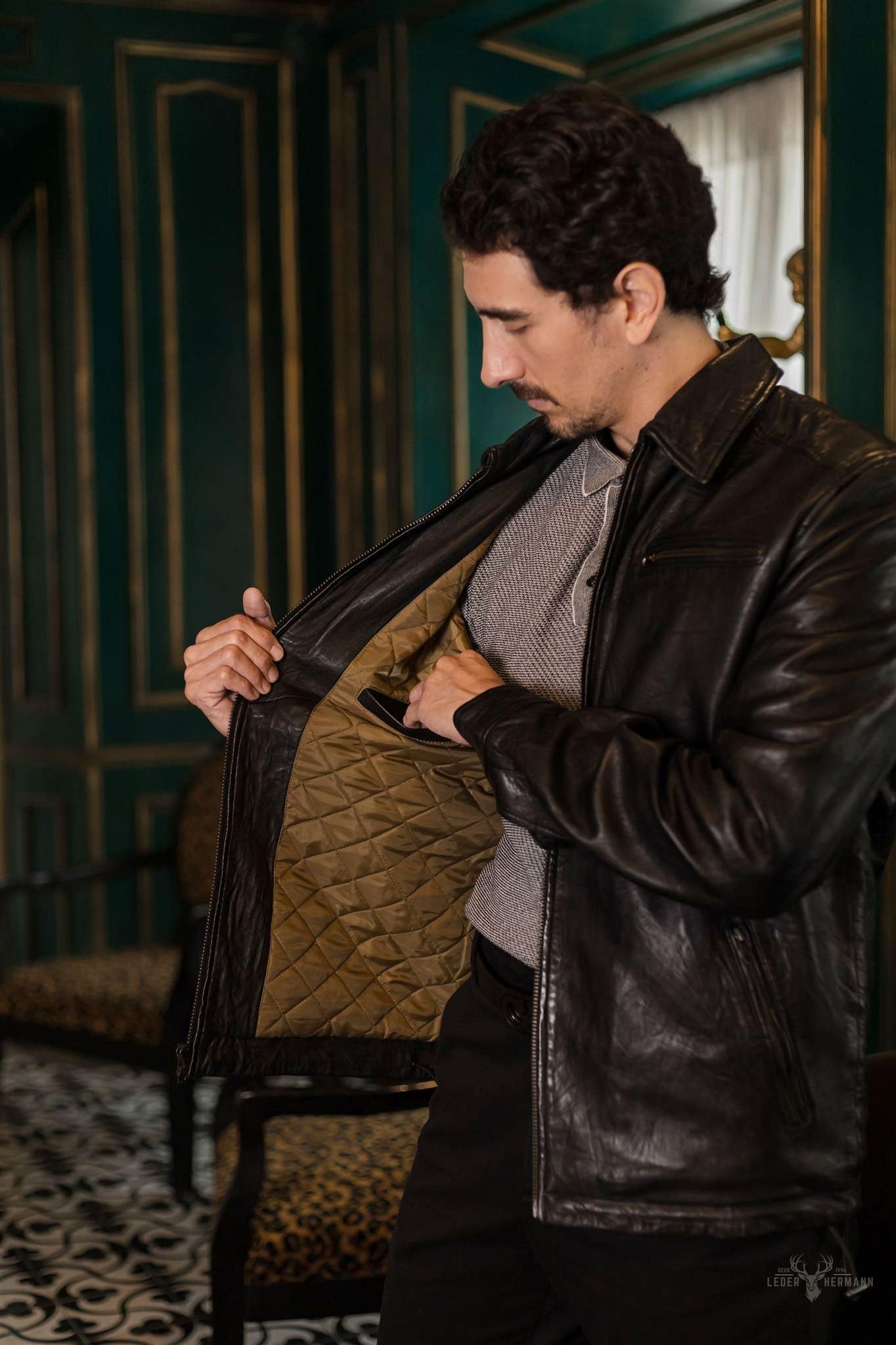 Glenwood Leder-Drivingjacke im Vintage-Schwarz – Stilvoll und Zeitlos