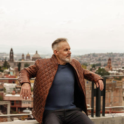 Gepolsterte Lederjacke Highlands | Elegantes Whiskey Braun