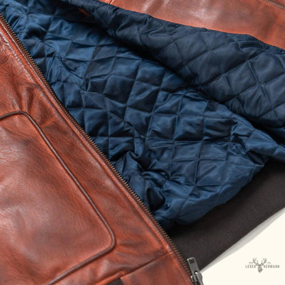 Limitierte Edition Maverick Leder-Bomberjacke in Reichem Büffel-Textur Braun