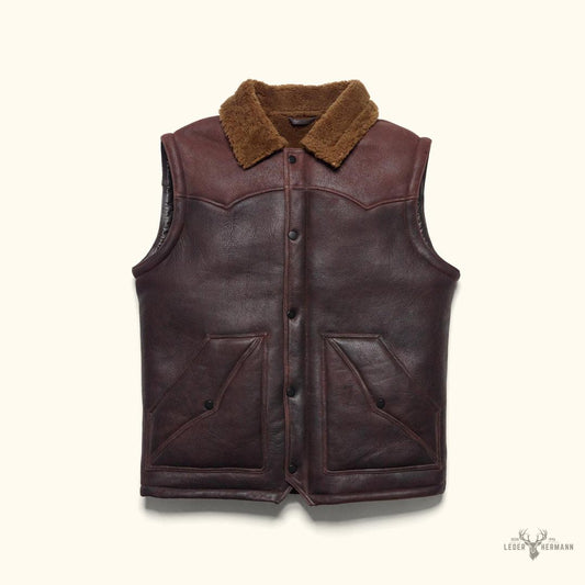 Jackson Leder Schaffellweste - Stilvoller brauner Komfort für den Winter