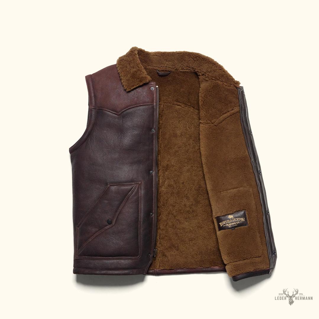 Jackson Leder Schaffellweste - Stilvoller brauner Komfort für den Winter