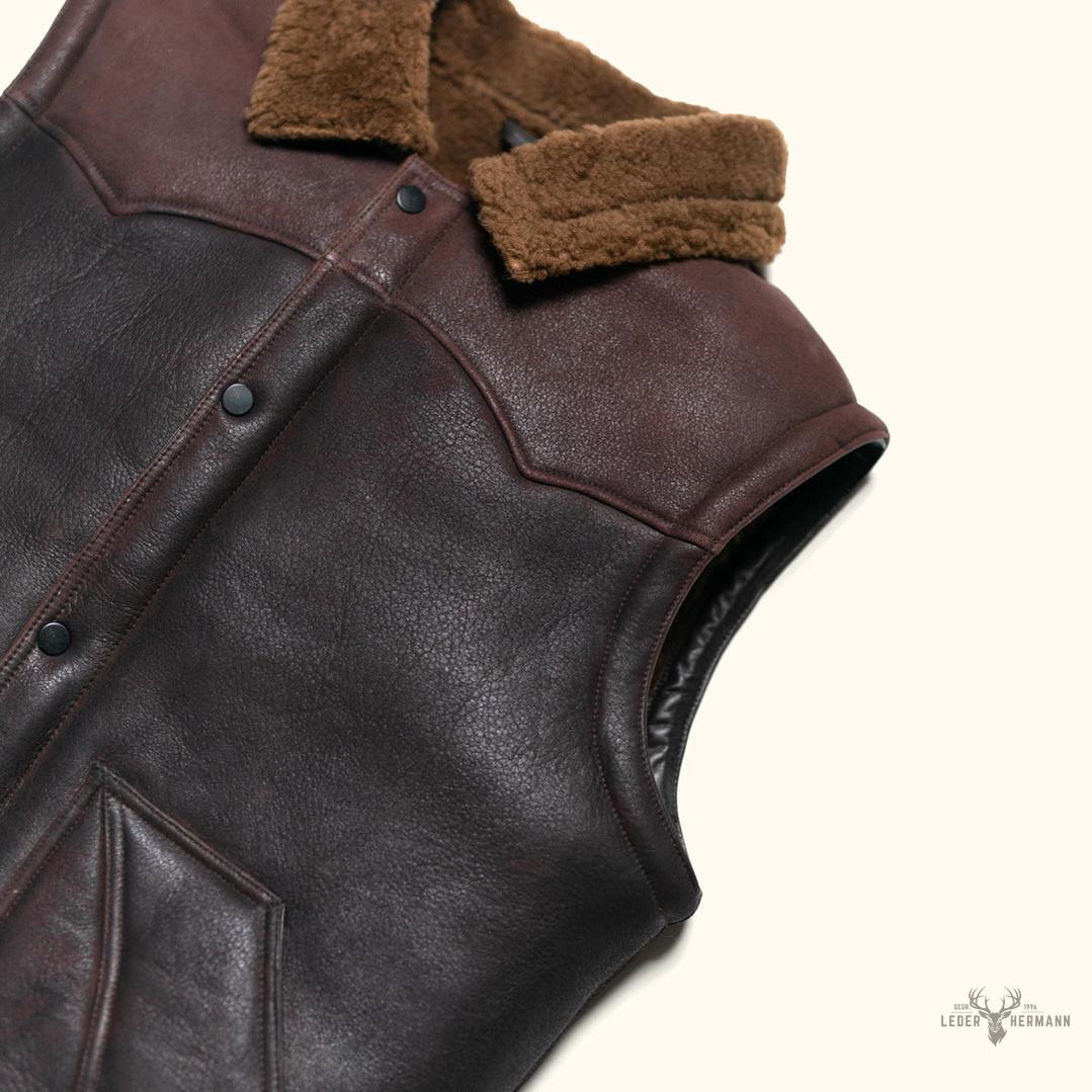 Jackson Leder Schaffellweste - Stilvoller brauner Komfort für den Winter