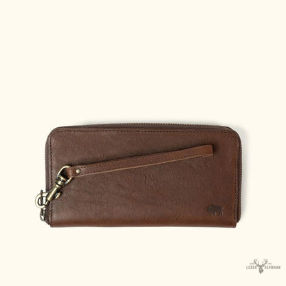 Elegante Madison Leder-Geldbörse für das Handgelenk in Rich Dark Hazelnut