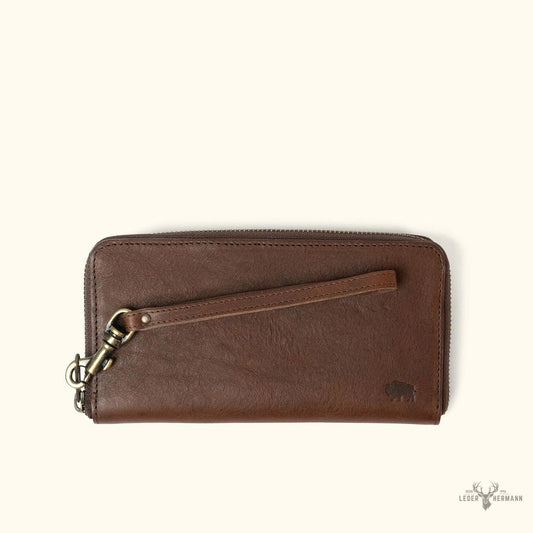 Elegante Madison Leder-Geldbörse für das Handgelenk in Rich Dark Hazelnut