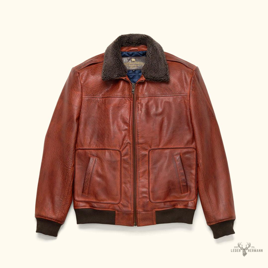 Limitierte Edition Maverick Leder-Bomberjacke in Reichem Büffel-Textur Braun