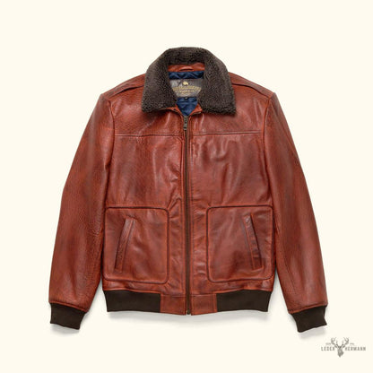 Limitierte Edition Maverick Leder-Bomberjacke in Reichem Büffel-Textur Braun