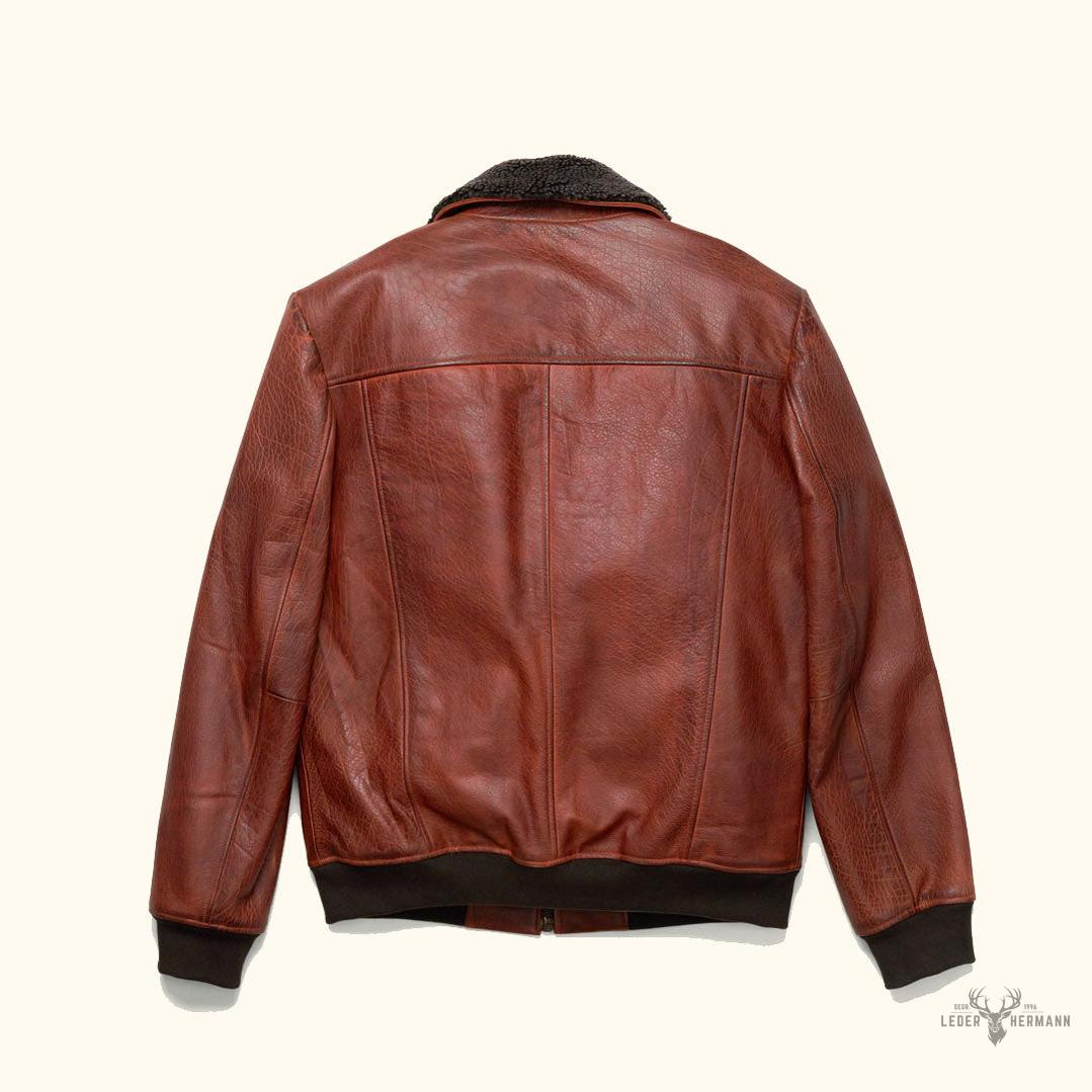 Limitierte Edition Maverick Leder-Bomberjacke in Reichem Büffel-Textur Braun