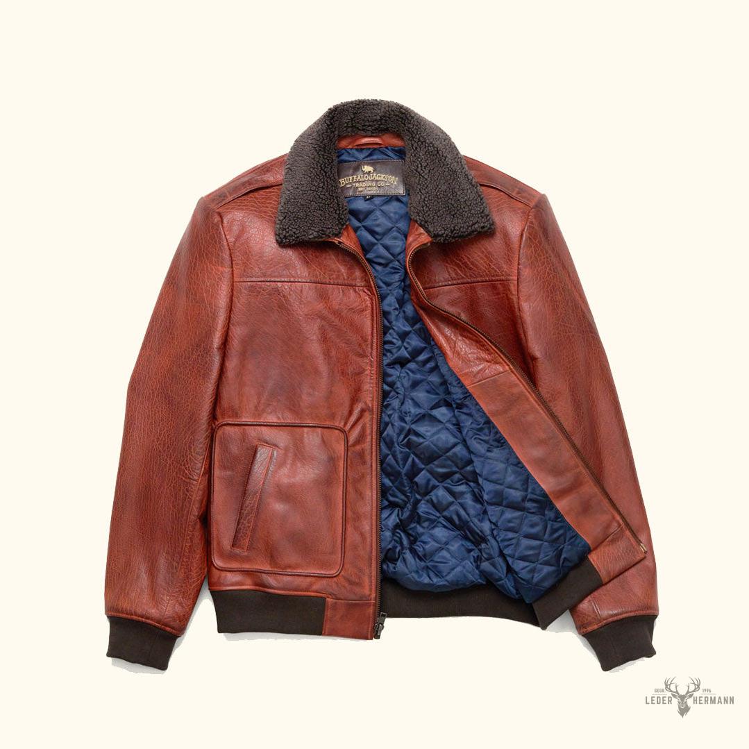 Limitierte Edition Maverick Leder-Bomberjacke in Reichem Büffel-Textur Braun