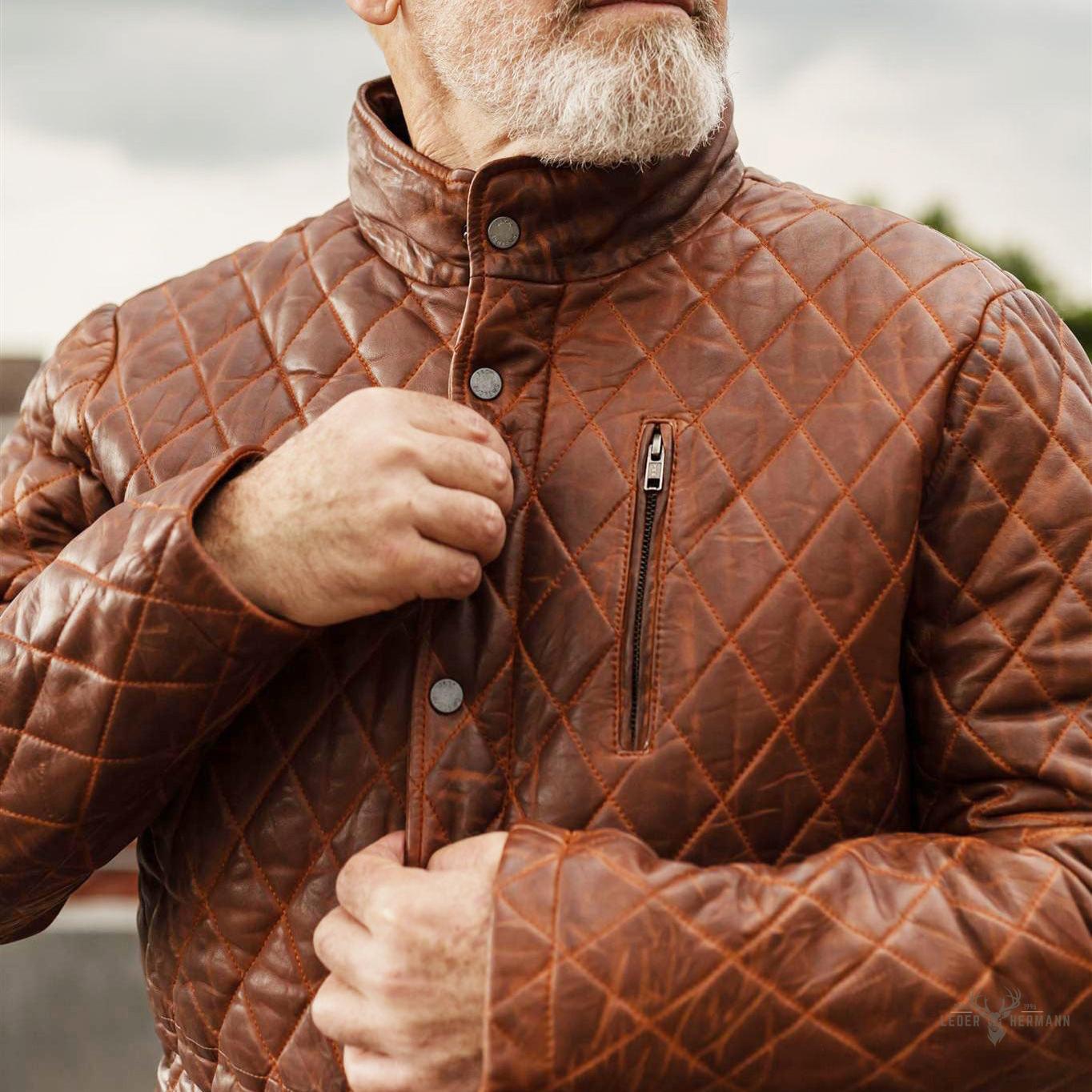Gepolsterte Lederjacke Highlands | Elegantes Whiskey Braun