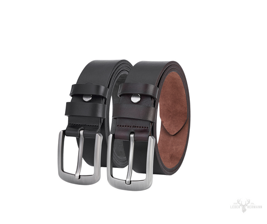2 Stücke Luxus echtes Leder Gürtel - Elegant Schwarz & Dunkelbraun - Vollleder für Langlebigkeit und Komfort - Herren Ledergürtel