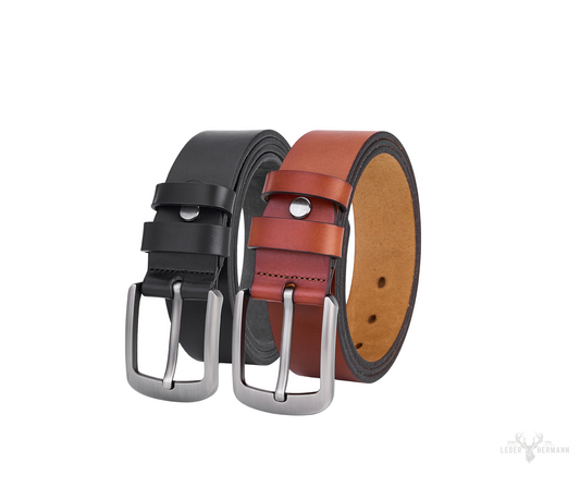 2 Stück Luxus Rundleder-Gürtel Set - Schwarz & Braun - Nachhaltig und Elegant