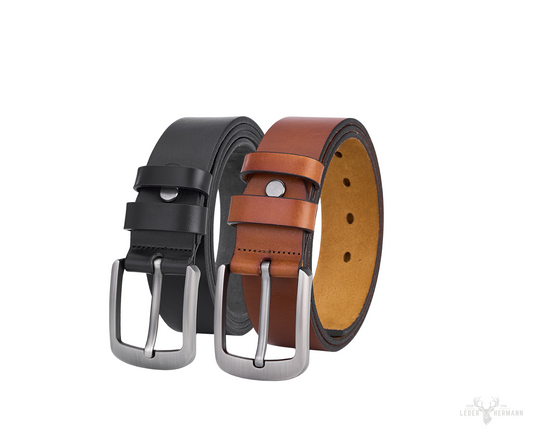 Set aus 2 luxuriösen Rundledergürteln – Schwarz & Cognac – Vollnappaleder – Robuste und langlebige Herren-Hochzeitsgürtel
