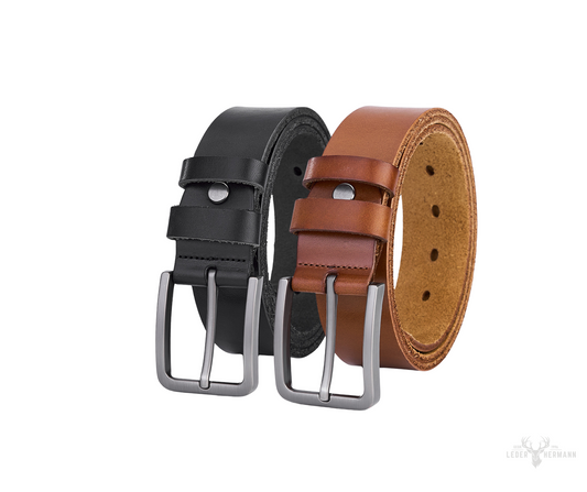 Set aus 2 luxuriösen runden Ledergürteln in Schwarz und Cognac – Vollleder, robust und langlebig Herren-Haltegurte
