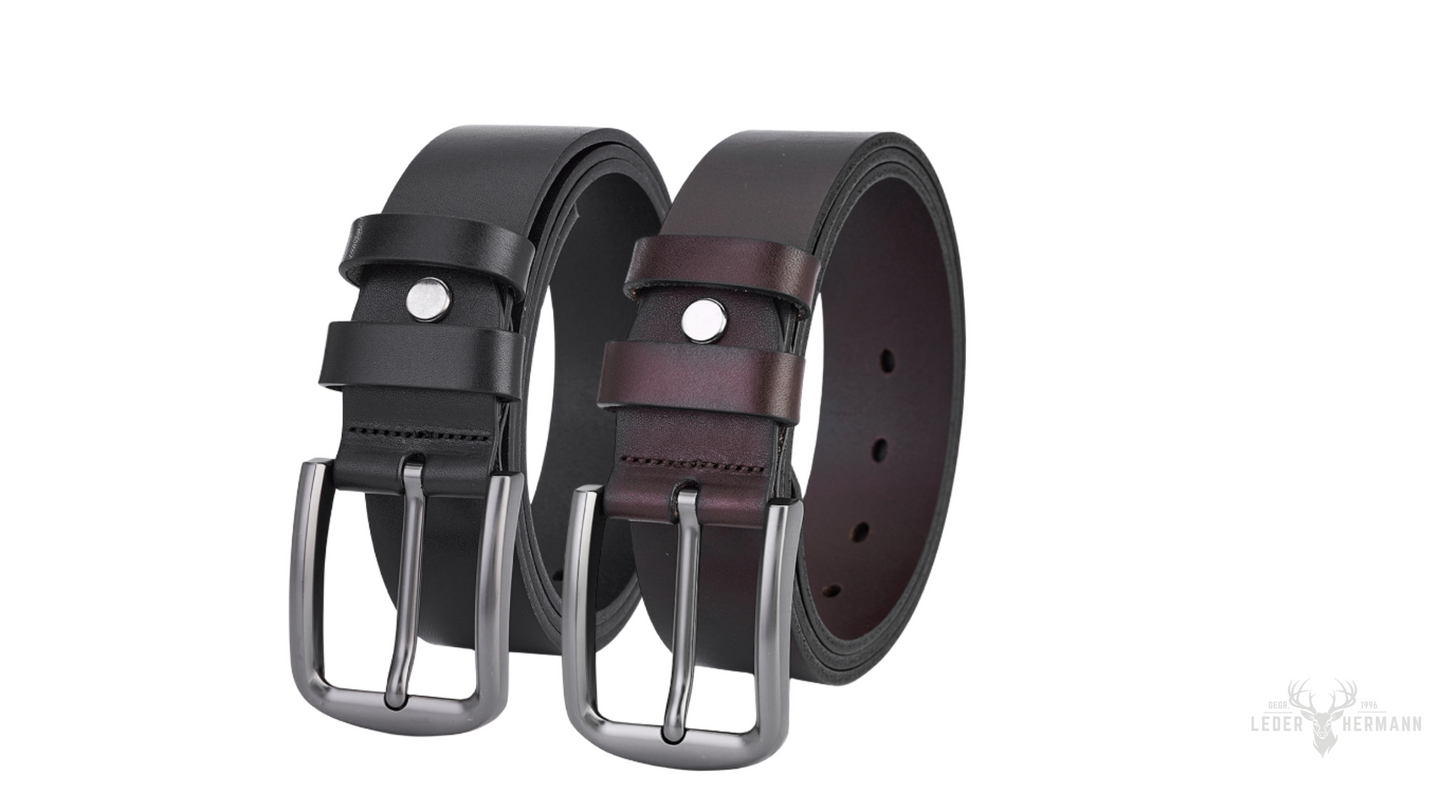 2 Stück Luxus Rundleder-Gürtel Set - Schwarz & Dunkelbraun, Vollleder, Langlebig und Elegant für Herren